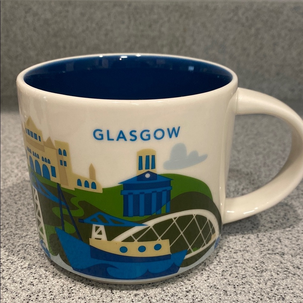 Glasgow Themed Ceramic Mug - Blue and White